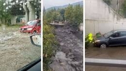 In Bardonecchia (Turin) und dem Wipptal (Südtirol) haben Einsatzkräfte aufgrund von heftigen Unwettern alle Hände voll zu tun. (Collage)