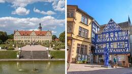 Schloss Weikersheim (links) und Wertheimer Altstadt (rechts). (Fotomontage)