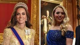 Prinzessin Kate (l.) saß beim Staatsbankett zwischen US-Präsident Donald Trump und dessen Tochter Tiffany Trumps (re.) Ehemann. 