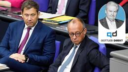 Wenig Freude bei Lars Klingbeil (li.) und Friedrich Merz auf der Regierungsbank – Kolumnist Sigmund Gottlieb fordert „Opfer“.