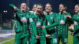 Heimsieg für die Frauen des SV Werder Bremen: Larissa Mühlhaus (mitte) erzielte gegen Bayer Leverkusen das Tor des Tages!
