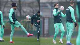 Justin Njinmah (links) und Niklas Stark (rechts) sind am Mittwoch ins Mannschaftstraining des SV Werder Bremen zurückgekehrt.