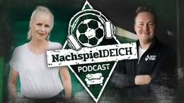 Host Alexandra von Lingen (links) und DeichStube-Reporter Bjarne Voigt sprechen in der neuen Folge des NachspielDEICH-Podcasts über den Auswärtssieg des SV Werder Bremen beim VfL Wolfsburg.