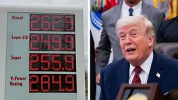 Hohe Spritpreise an einer Autobahnraststätte in Baden-Württemberg (l.) und US-Präsident Donald Trump (r.): Die Eskalation im Iran-Konflikt und Unsicherheiten rund um die Straße von Hormus treiben die Ölpreise – und damit auch die Kosten an den Zapfsäulen.